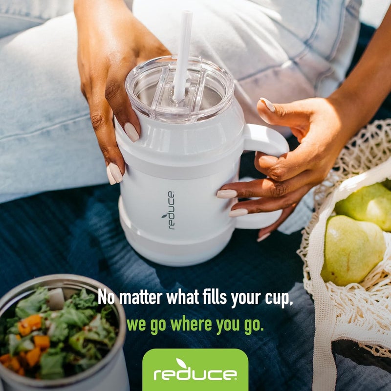 Reduce Reusable 32 oz Cold1 Water Tumbler – Ergonomic Handle – Double-Wall Insulation – Sturdy Desktop/Tabletop Mug with Lid and Straw – BPA-Free – Stainless Steel for Gym, Home, or Office– Cotton - Image 5